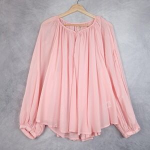 SACK'S Peasant Blouse Womens M / L Pink Sheer Boho Oversized Split Sleeve